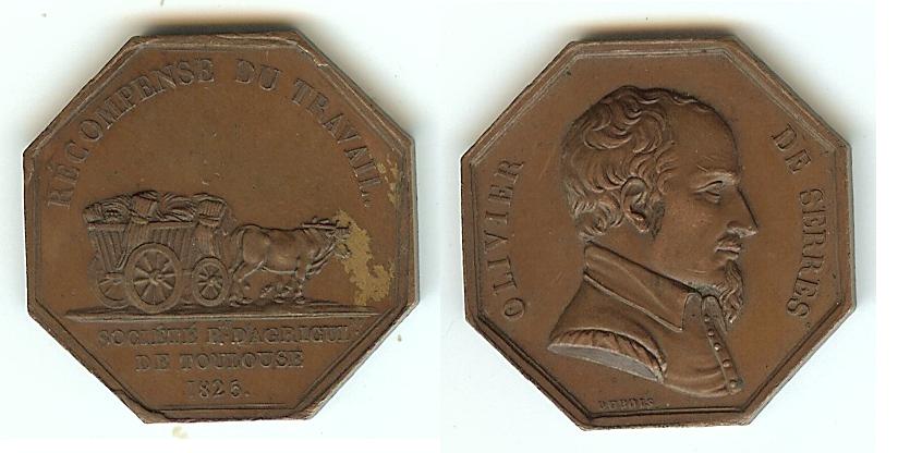 Toulouse, Olivier de Serres,  Copper Jeton, 1825 EF+